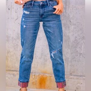 NWT Judy Blue Jeans with Paisley cuff 7/28